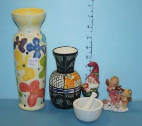 Group of Porcelain Items Five porcelain items including vases 6" h., Santa salt, angel with violin.