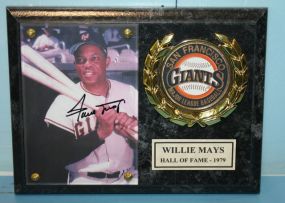 Willie Mays Plaque Autograph Photograph Myst-O-Graph, Certificate of Authenticity, 6" x 8".