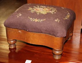 Small Mahogany Empire Needlepoint Foot Stool 7"h., 12"w., 10"d.