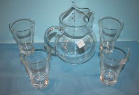 Oil Lamp and Jar with Lid Small green glass oil lamp 9 1/4h and green jar with lid 6 1/4"