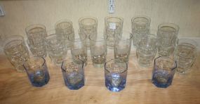 Two Blue Pottery Vases Blue vase with viking 5 3/4"h. & Light blue vase 7 1/4"h.