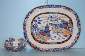 Ironstone Platter with Chinese Garden Scene and a Royal Staffordshire "Tonquin" Dinnerware Tray by Clarice Cliff
