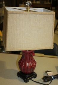 Plum Color Porcelain Lamp Mounted on Oriental Wood Base