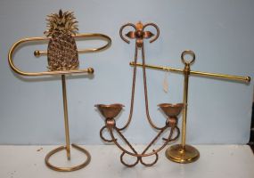 Two Brass Towel Racks and a Metal Wall Sconce