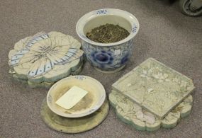 Porcelain Flower Pot with Underplate along with Resin Decorations