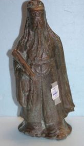 20th Century Bronze oriental Deity Figure Holding Scroll