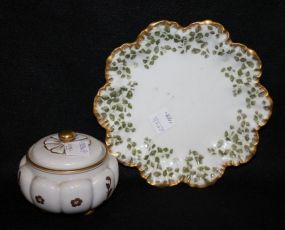 Portugal Porcelain Covered Jar and a Limoge Hand Painted Plate