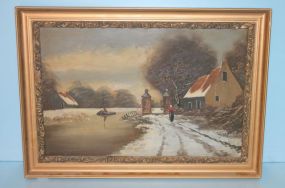 Oil on Board of Winter Scene