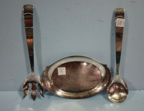 Silverplate International Silverplate oval tray marked IS 9 1/4"; Danish modern Silverplate salad set marked w/three crowns