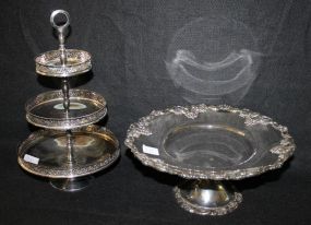 Two Silverplate Compotes Silverplate Three Tier Compote (13" h.); Baroque by Wallace Compote (11" dia.)