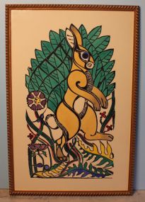 Framed Walter Anderson Painted Silk Screen of "Bull Rabbit"