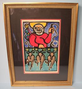 Walter Anderson Color Silk Screen "Santa and Reindeer"