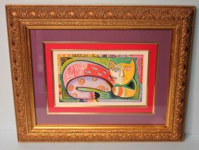 Color Print of Cat "Festive Cat", signed