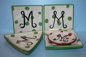 Seven Gail Pittman Dishes with Letter "M"