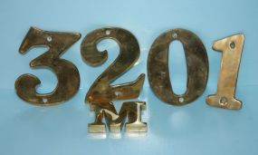 Four Brass Numbers and Brass Letter "M"