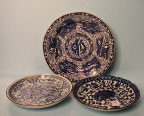 Three Blue and White Pieces Group of Lochs of Scotland China; two bowls and one plate; 8 1/2" dia., 10" dia.