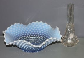 Hobnail Bowl and Vase Vase 9" h., iridescent hobnail ruffled bowl 10 1/2" dia.
