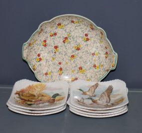 Group of Seven Royal Adderley Trays and China Bowl China bowl 7" dia., seven Royal Adderley trays 4" square