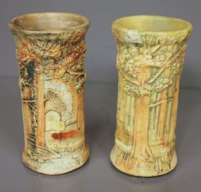 Pair of Weller Round Vases, "Forest" Pattern