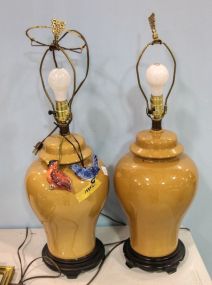 Two Ceramic Lamps & Two Gail Pittman Birds