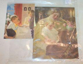 Two Vintage Prints "Give us this day our daily bread" 4"w., 6"h., "The first lesson" 6" x 8".