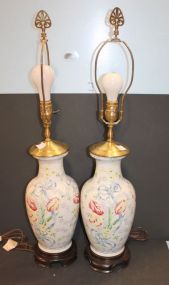 Pair of Porcelain Handpainted Lamps 32"h.
