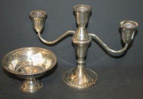 Sterling Weighted Candlestick and Sterling Dish Sterling Weighted Candlestick 9"w., 7"h., and Sterling Dish 5"dia.