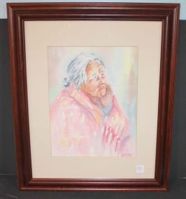 Watercolor of Older Lady signed Susan C. Davis Brandon artist, 19"w., 23"h.