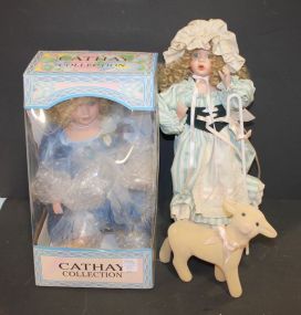 Two Cathy Collection Porcelain Dolls. One Little Bo-Peep. 14"h.