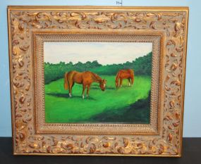 Oil on Board of Horses By Coldwater Mississippi Artist L. AnneCollum 16"w., 14"h.