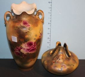 Two Royal Nippon Hand Painted Vases. Both Damaged, Re-glued on one, Broken Lip on Other. 13"h., 7"h.
