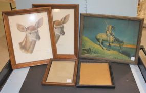 1940s End of the Trail Print, and Two Prints of Deer 1940s End of the Trail Print 17"w., 13"h., two prints of deer signed Guy Coheleach 13"w., 26"h., two Frames.