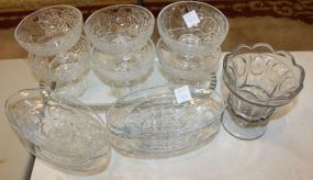 Glass Rectangular Tray, Oval Dishes, and Footed 5" Dishes Glass Rectangular Tray, Oval Dishes, and Footed 5" Dishes