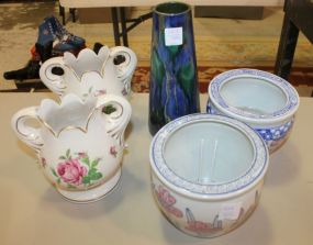 6"dia. Planters, Two Vases, 9"h. Glass Marbleized Vase 6"dia. Planters, Two Vases, 9"h. Glass Marbleized Vase