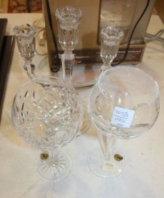 Manquis Waterford Candlesticks and Two Marquis Waterford Goblets Manquis Waterford Candlesticks 7"w., 11"h., and Two Marquis Waterford Goblets 8", 9"h.
