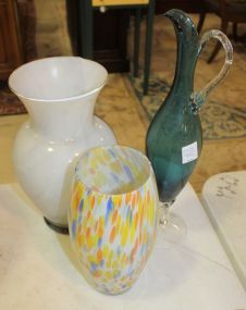 Two Art Glass Vases and Art Glass Ewer Two Art Glass Vases 9", 11"h., and Art Glass Ewer 15"h.