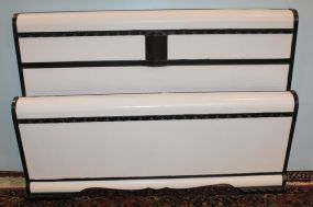 Black and White Art Deco Full Size Bed has metal rails, 40"h.