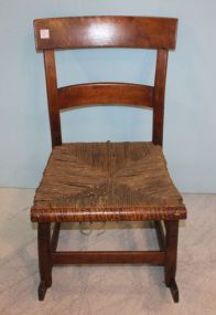 Early Curly Maple Rush Seat Rocker 29"h.
