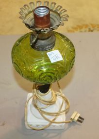 White Based Lamp green center, 13"h.