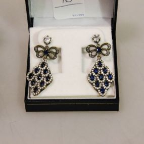 Sapphire Sterling Silver Estate Earrings