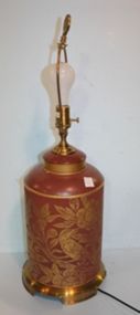 Red Toile Canister Style Table Lamp