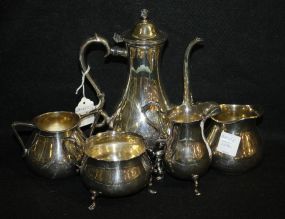 Rogers Silverplate Creamer and Sugar along with Three Piece International Silverplate Tea Set