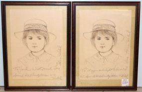 Two Pencil Drawings by Edna Hibel