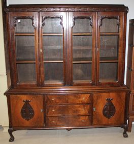 Burl Walnut Clawfoot Four Door Bookcase