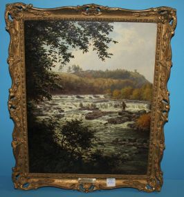 "The Upper Falls, Aysgarth" Oil on Canvas by George Cammidge (1860-1880)