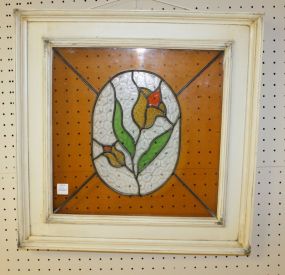 Square Framed Leaded Stained Glass Blue Tulip Window