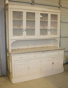 Early Painted White Pine Stepback Cupboard