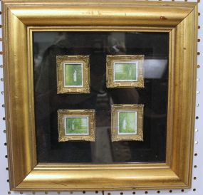 Les Green "Lady by the Lake", Four Miniature Paintings of Young Lady in Greenery