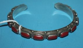 .925 Sterling and Coral Cuff Bracelet