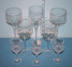 Four Glasses and Six Other Various Stem Glasses